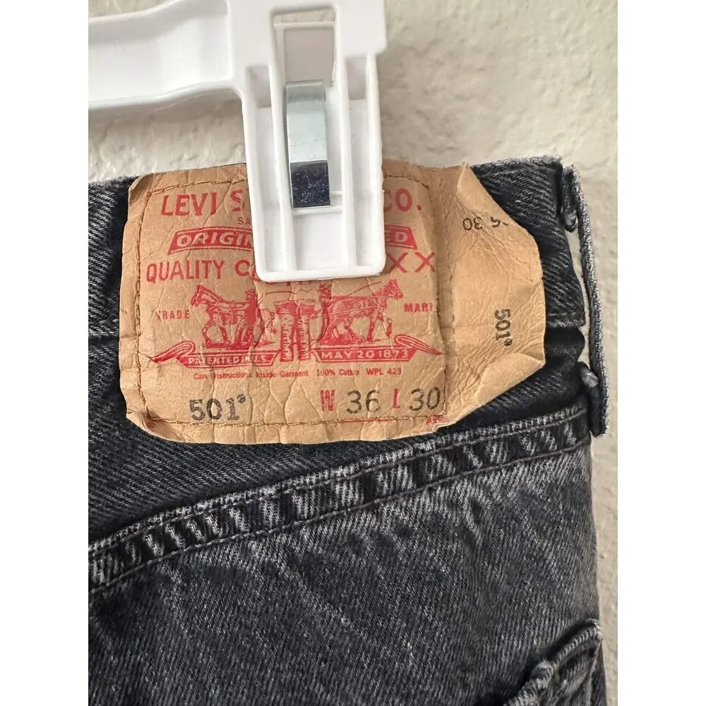 Vintage 2003 Levis 501 0660 Faded Black Jeans Mens 36x30 Straight Leg Y2K Denim